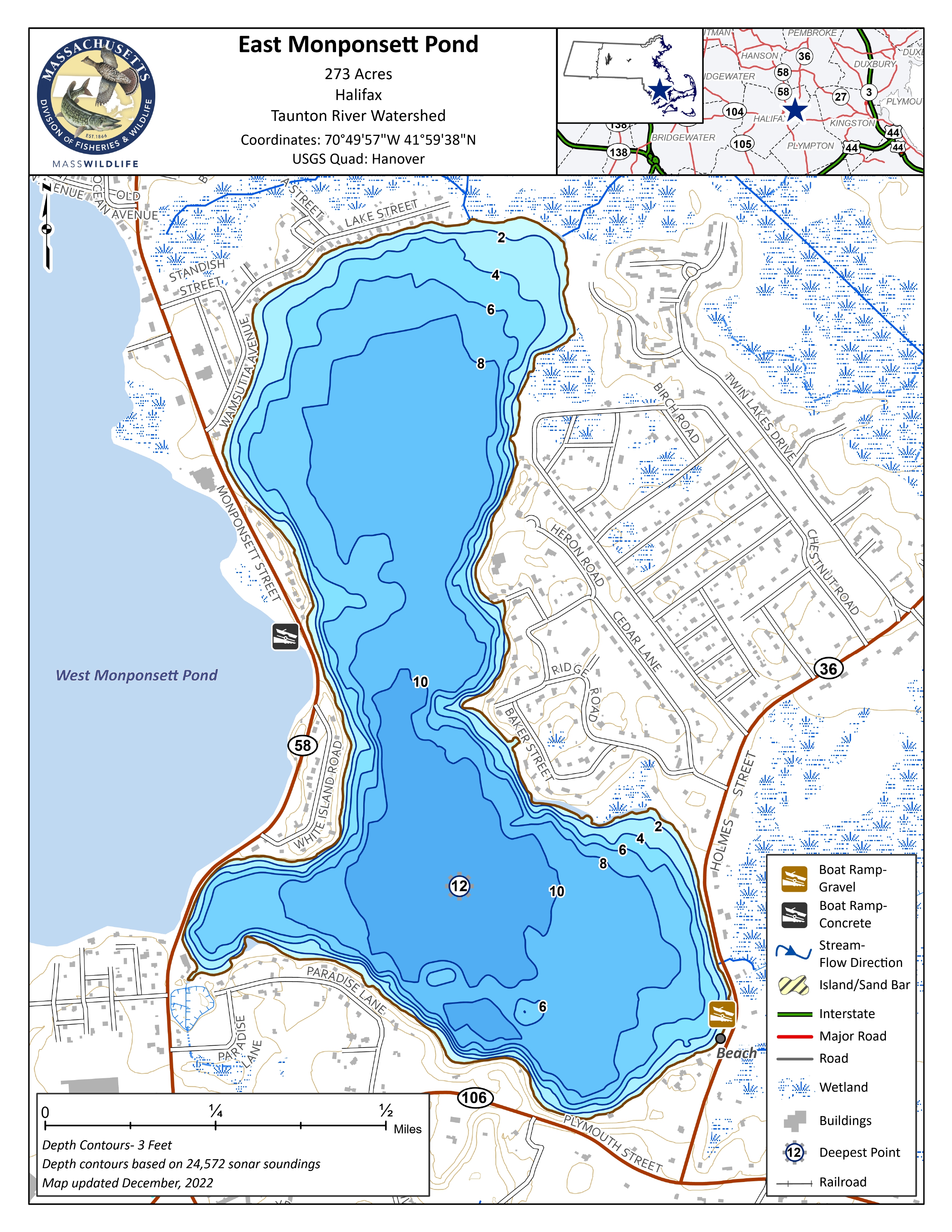 Lake map of East Monponsett Pond
