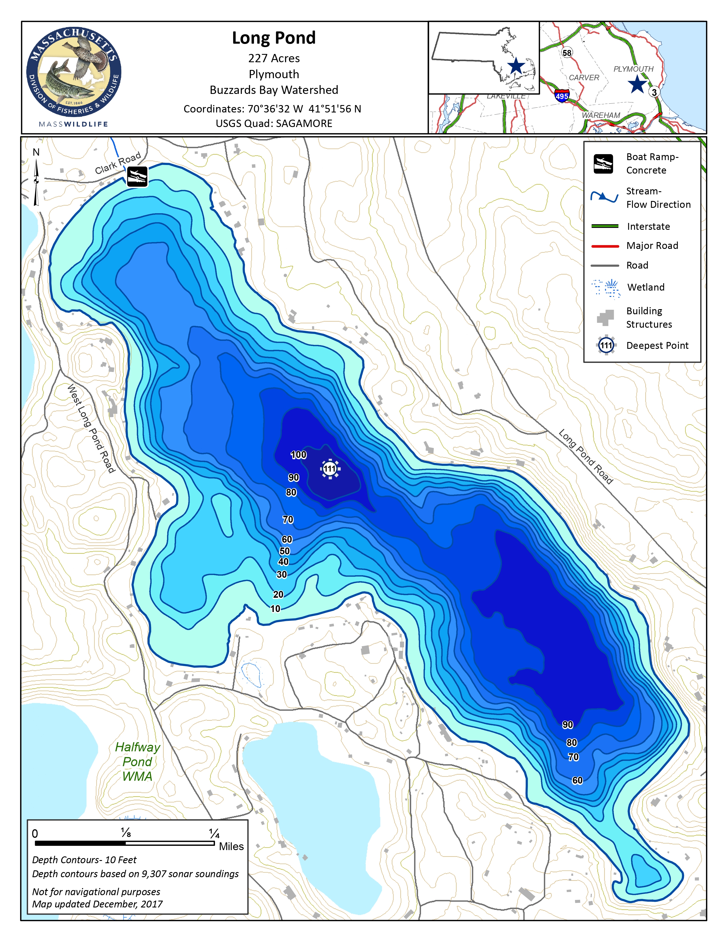 Lake map of Long Pond (Plymouth)