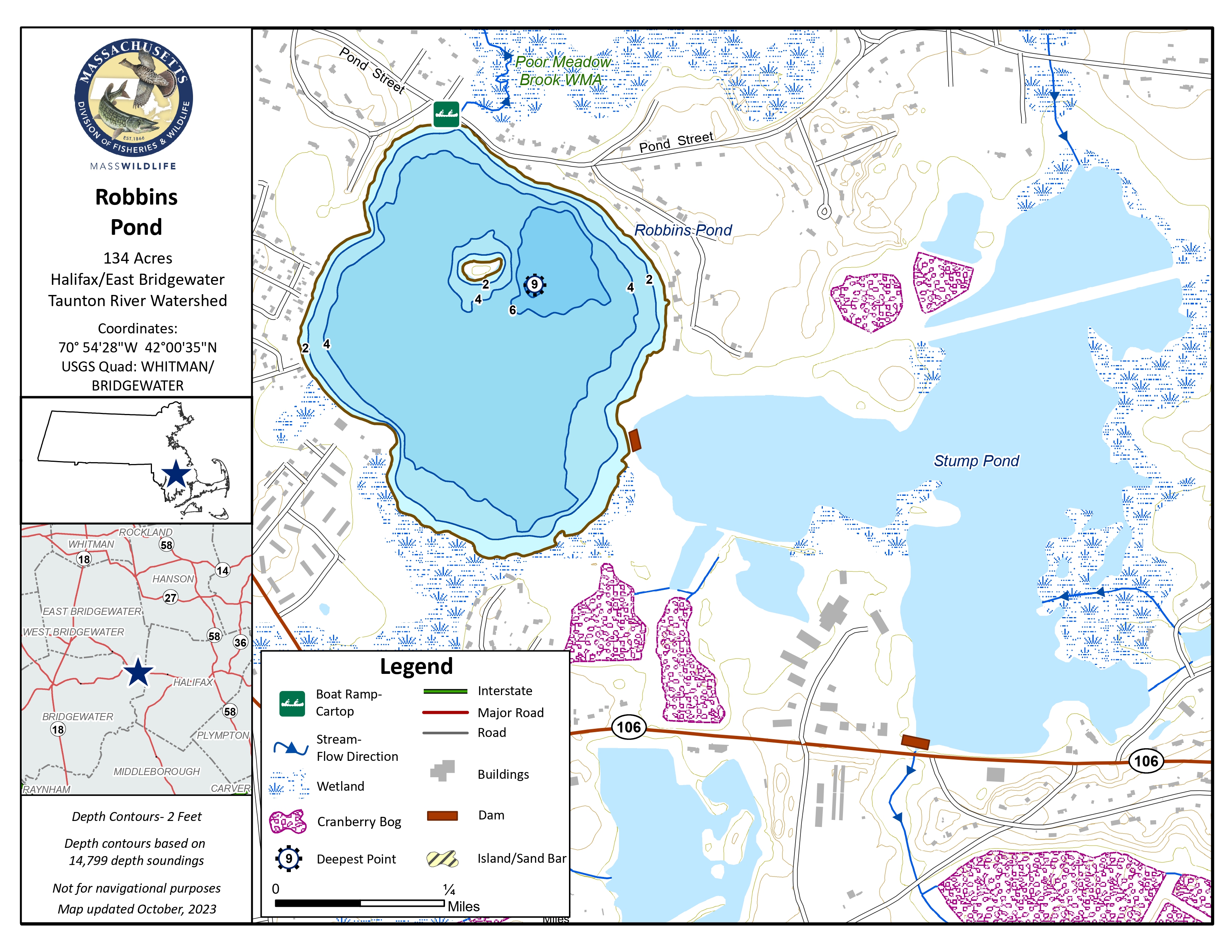 Lake map of Robbins Pond