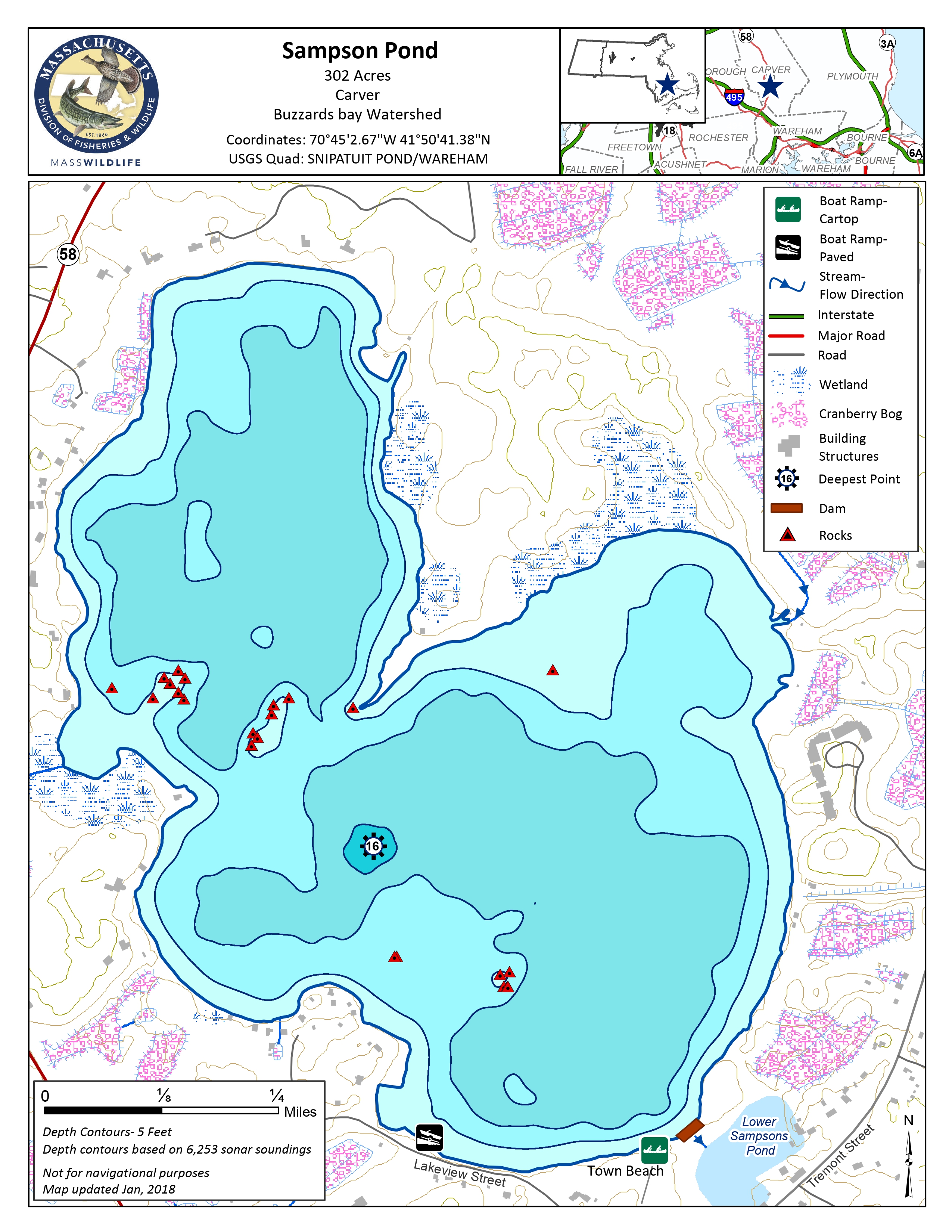 Lake map of Sampsons Pond