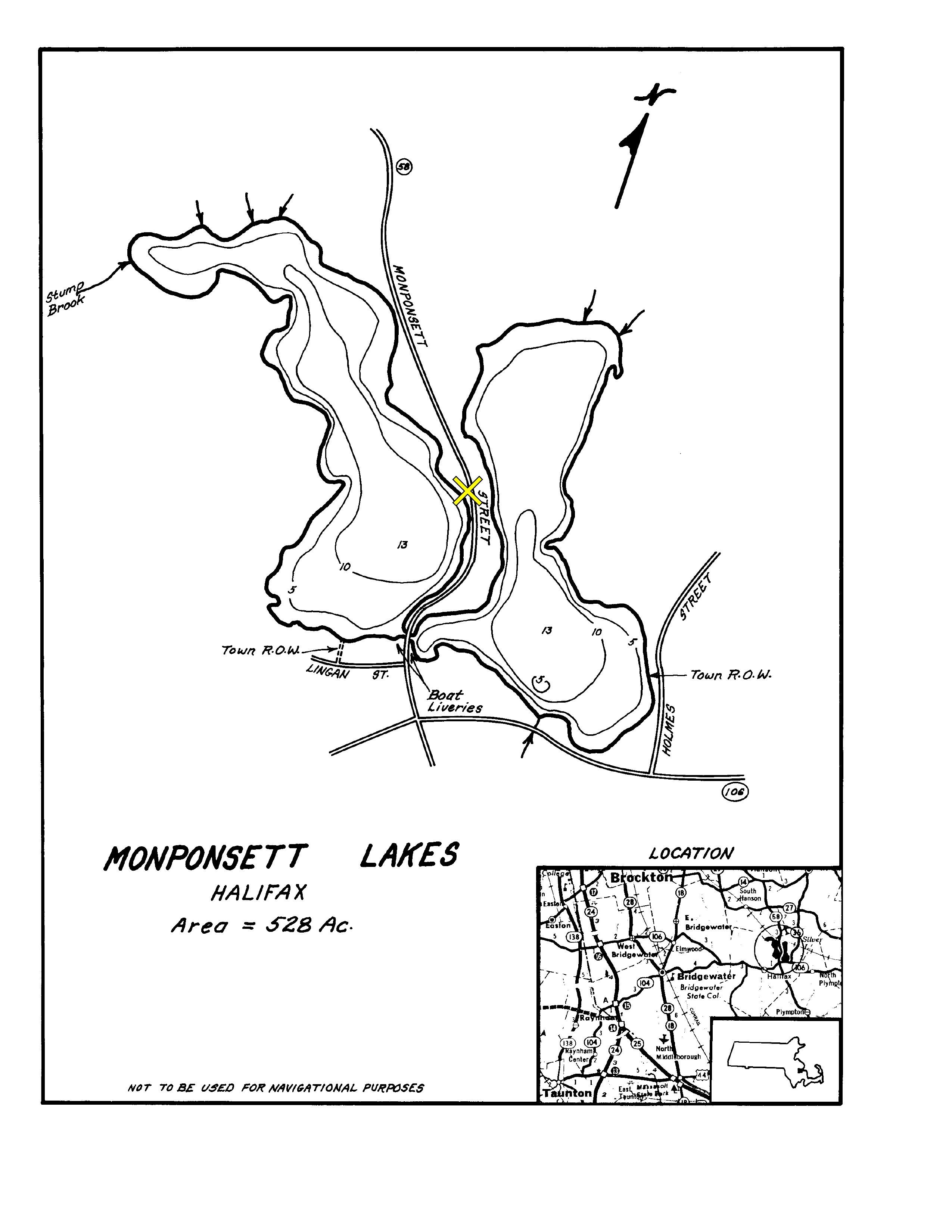 Lake map of West Monponsett Pond